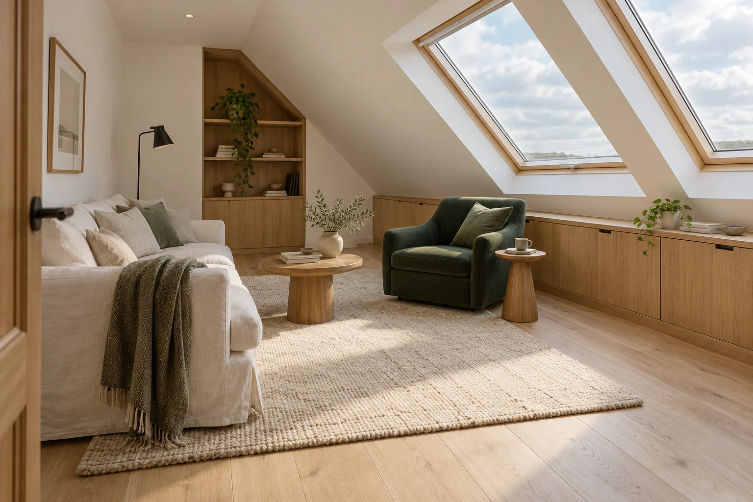 Illustrative light-filled attic living space